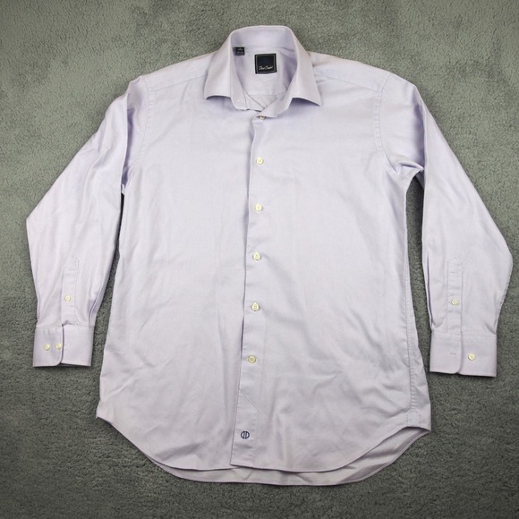 David Donahue Dress Shirt Mens 17.5 34 Trim‎ Fit Purple Check Button Up Work - Picture 1 of 10